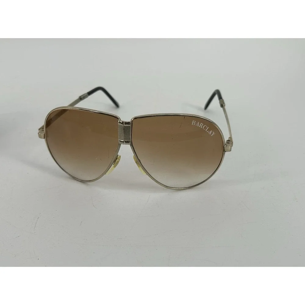 Vintage Folding Aviator Sunglasses W/ Brown Gradient & Case Barclay READ